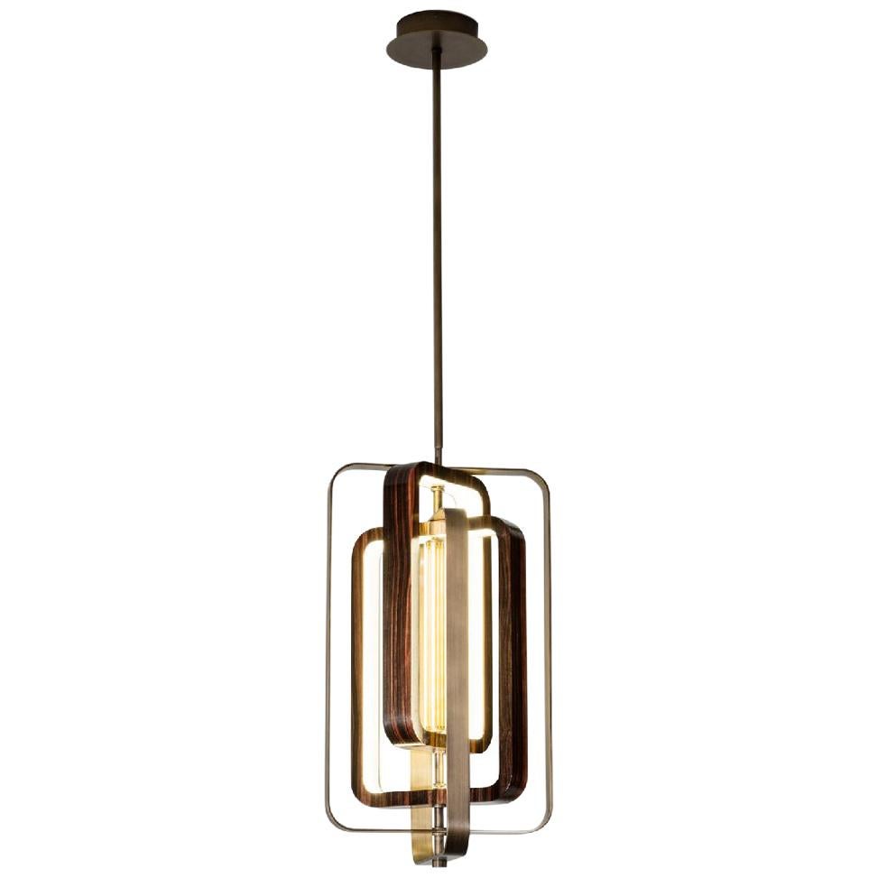Fantastische Deckenleuchte in Bronze-Finish aus Messing mit dekorativen Ringen und Ebenholz-Finish im Angebot