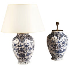 Pair of Late 19th Century Blue and White Delft Ceramic Table Lamps