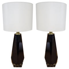 Alberto Donà Black Pair of Italian Murano Glass Table Lamps Molato, 1995