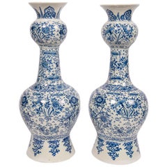 Pair of Antique Blue and White Delft Vases Mid 18th Century