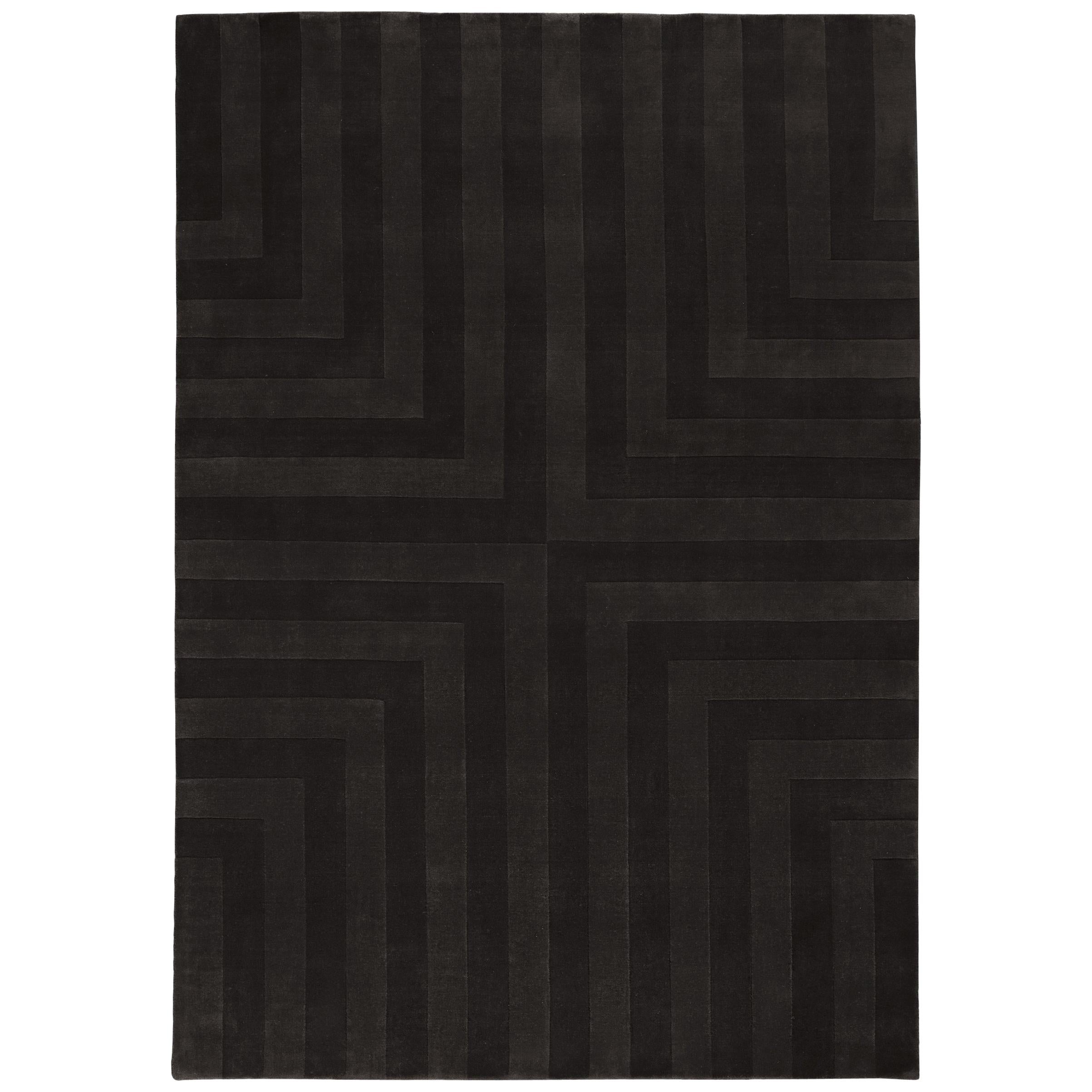 Lux 3 Black Coffee Wool Cut Pile Rug in Scandinavian Design