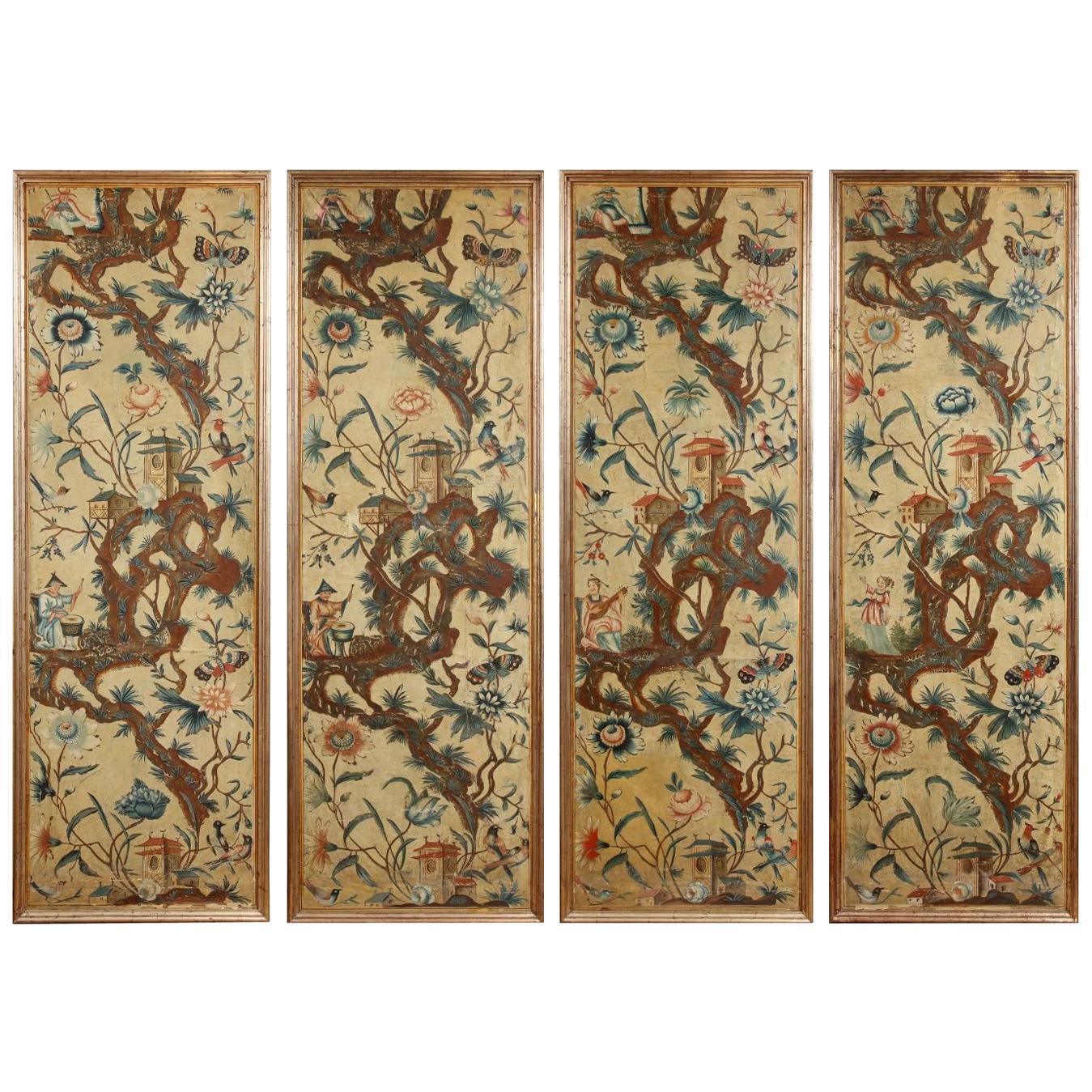 Set of Four Italian Chinoiserie Painted Panels