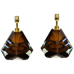 Vintage Alberto Donà Mid-Century Modern Amber Pair of Murano Glass Table Lamps, 1995