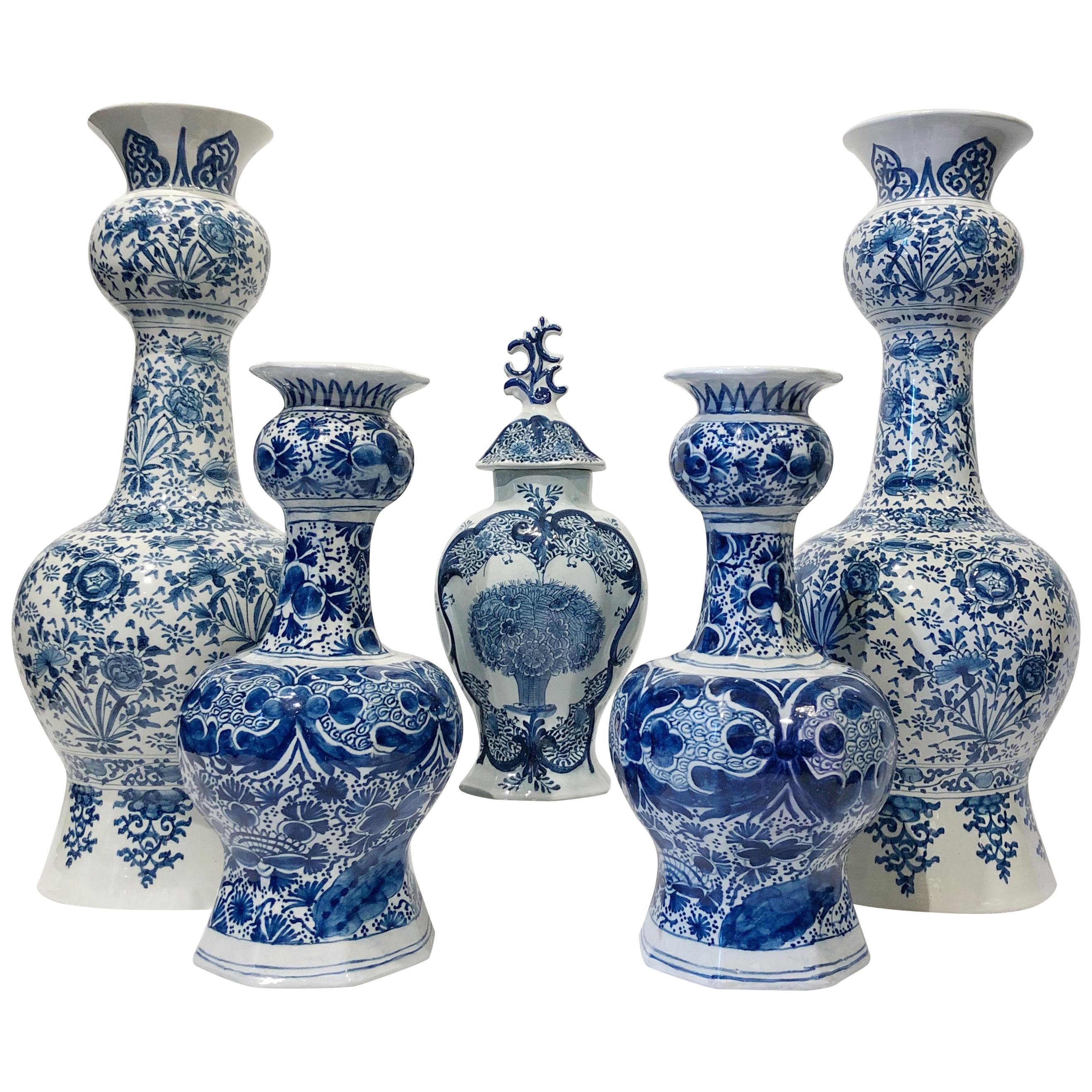 Collection of Dutch Delft Blue and White Vases Mid 18th Century