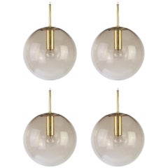 Limburg Brass with Smoked Glass Ball Pendant, Germany, 1970s