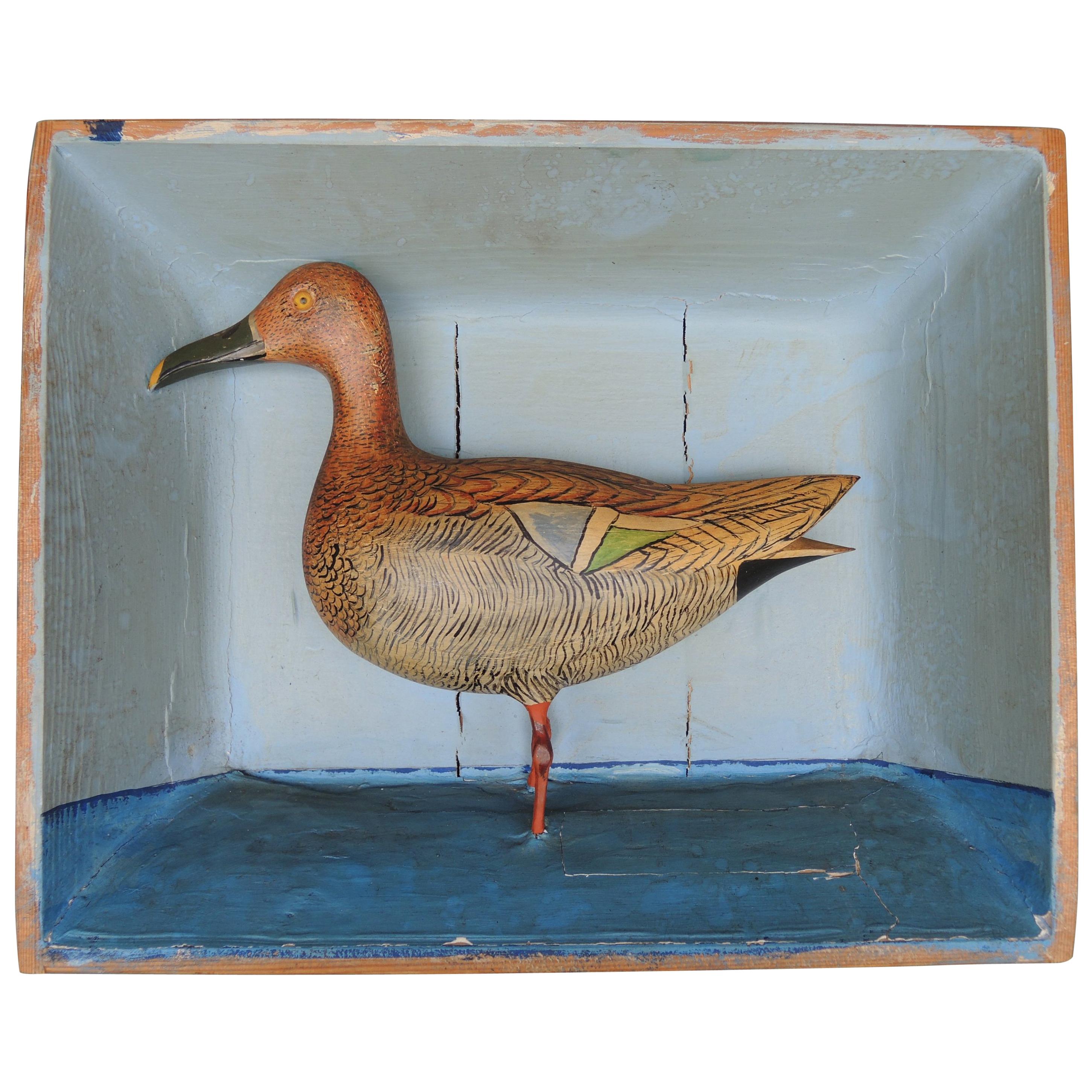 Swedish Shadow Box Diorama with a Hand Carved and Painted Wood Shore Bird