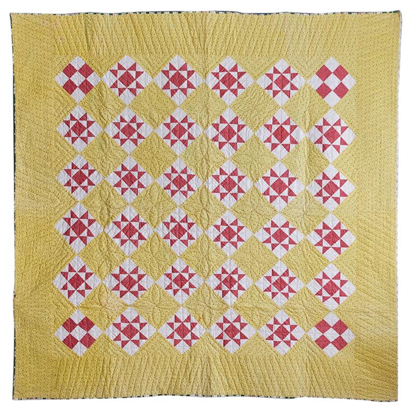 Antique "Lone Star" Yellow Patchwork Quilt