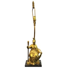 French Neoclassical Revival Style Table Lamp With Seated Bronze Athena Sculpture