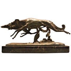 Antique Bronze Art Deco Running Greyhounds