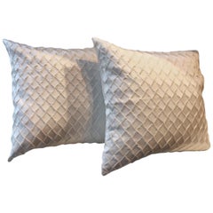 Pair Of Silk Cushions With Fish Scale Pattern Embossed In Colour Oyster Square 