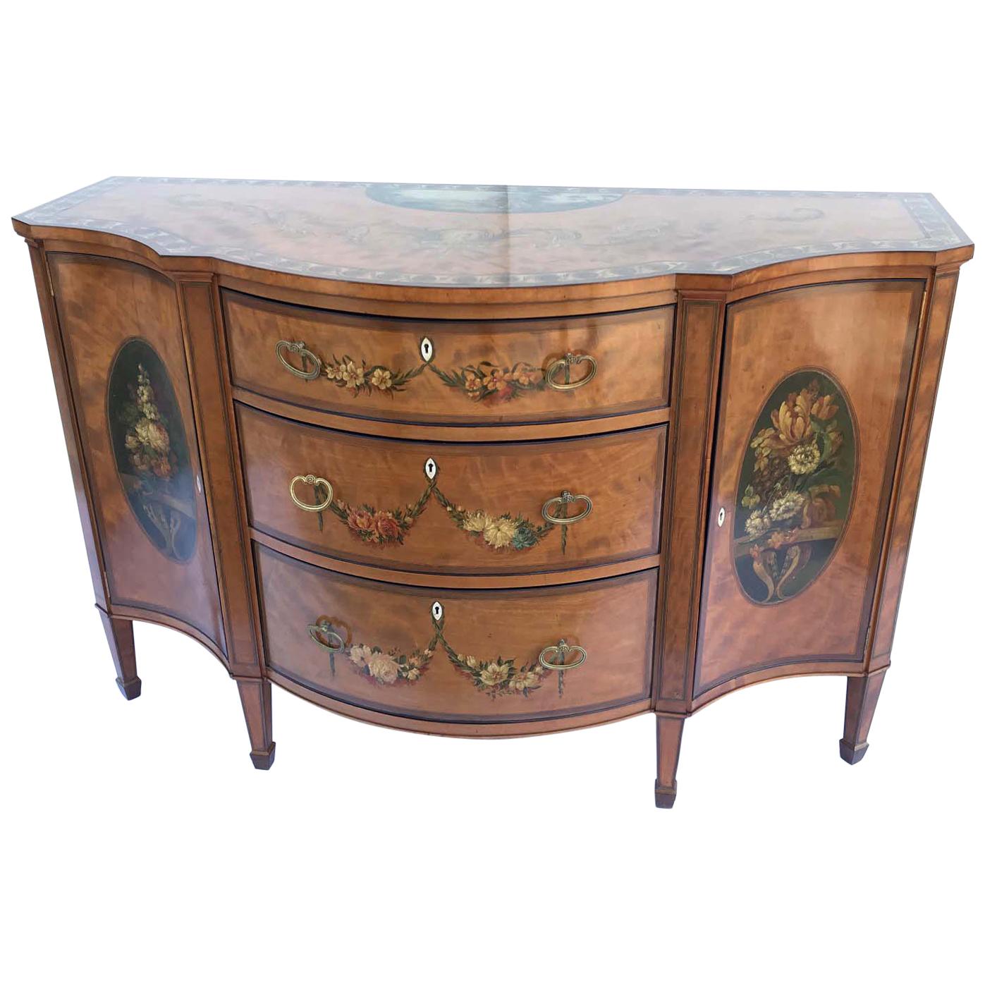 Sheraton Revival Painted Satinwood Side Cabinet For Sale