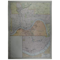 Large Original Antique City Plan of Cincinnati, USA, circa 1900