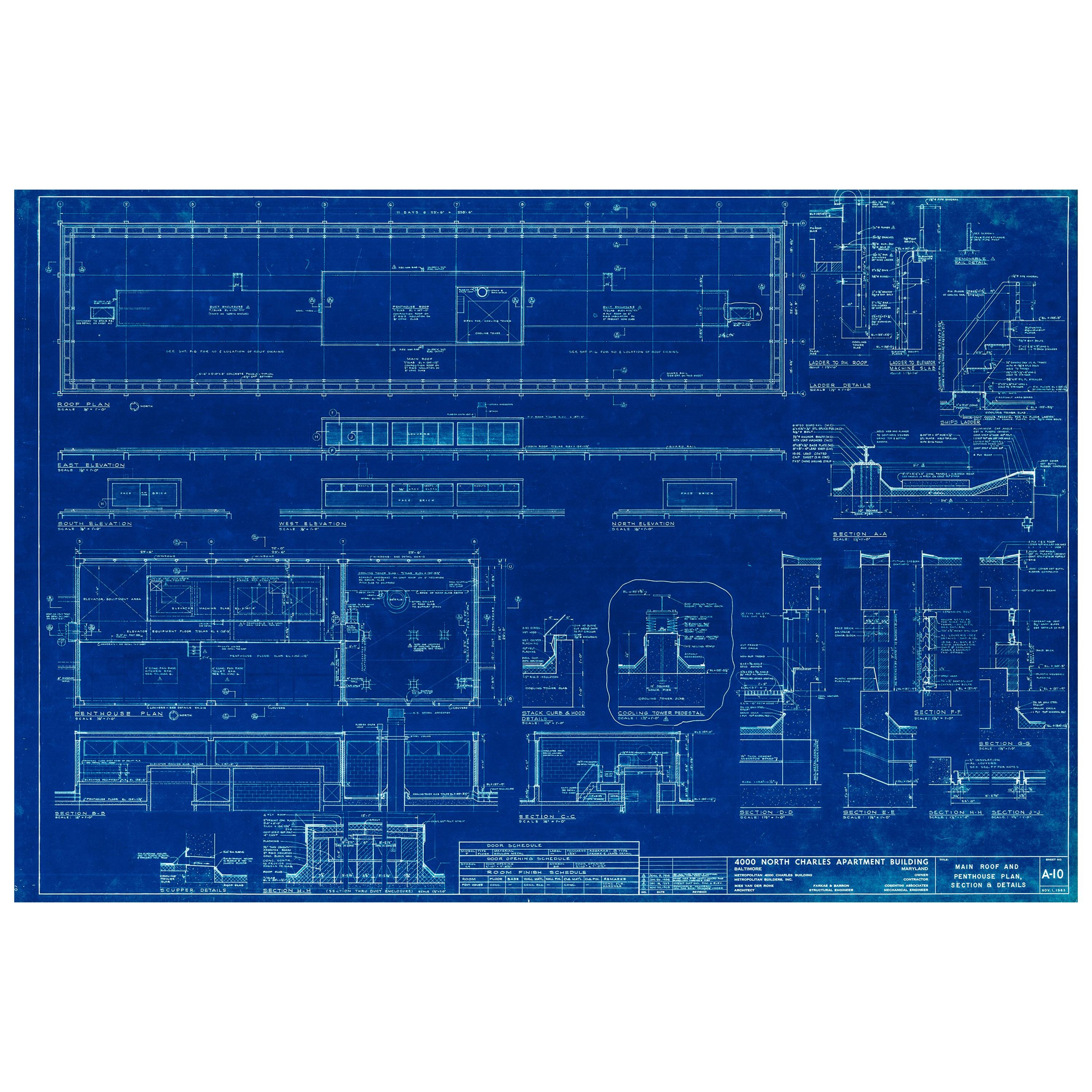 Mies van der Rohe Blueprint, 4000 N. Charles Baltimore, Md, Roof and Penthouse For Sale
