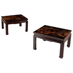 Antique Pair of 19th Century Chinese Black Lacquer Occasional Tables