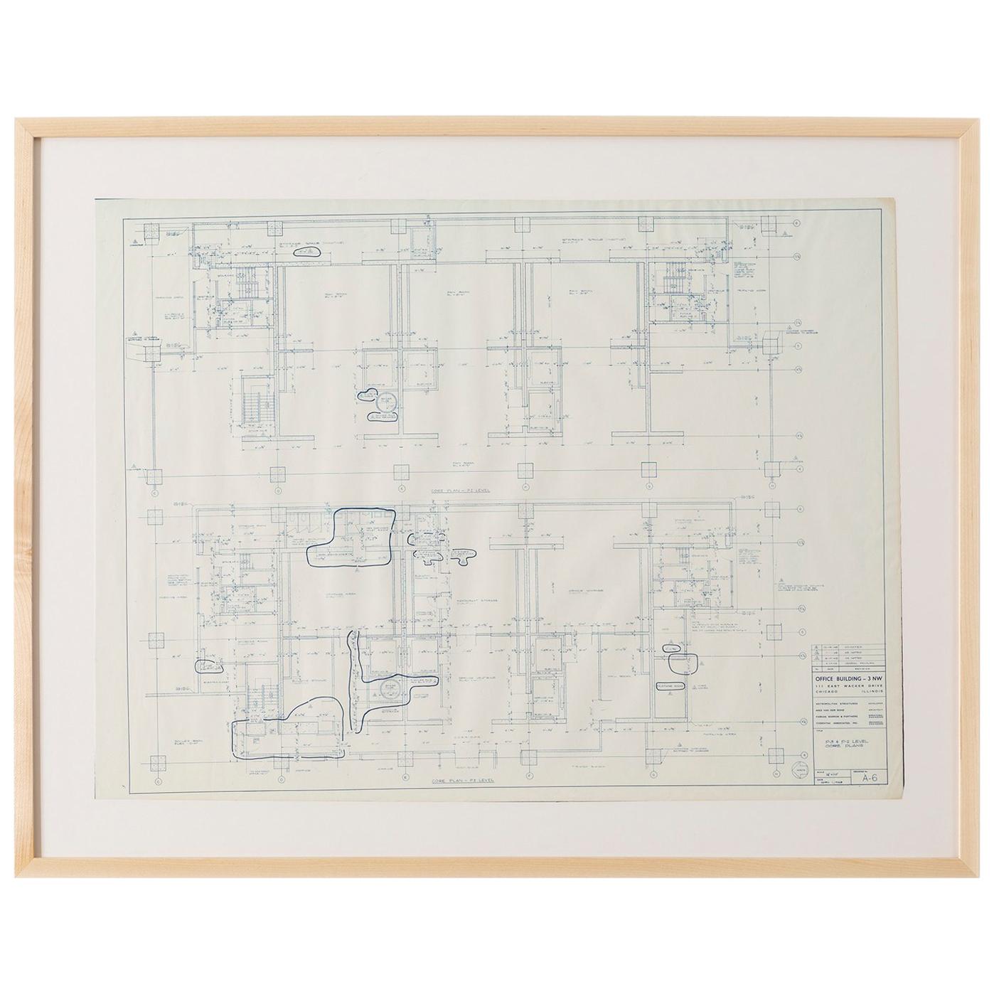 Mies van der Rohe Blueprint, One Illinois Center 111 E. Wacker Chicago, 1968 For Sale