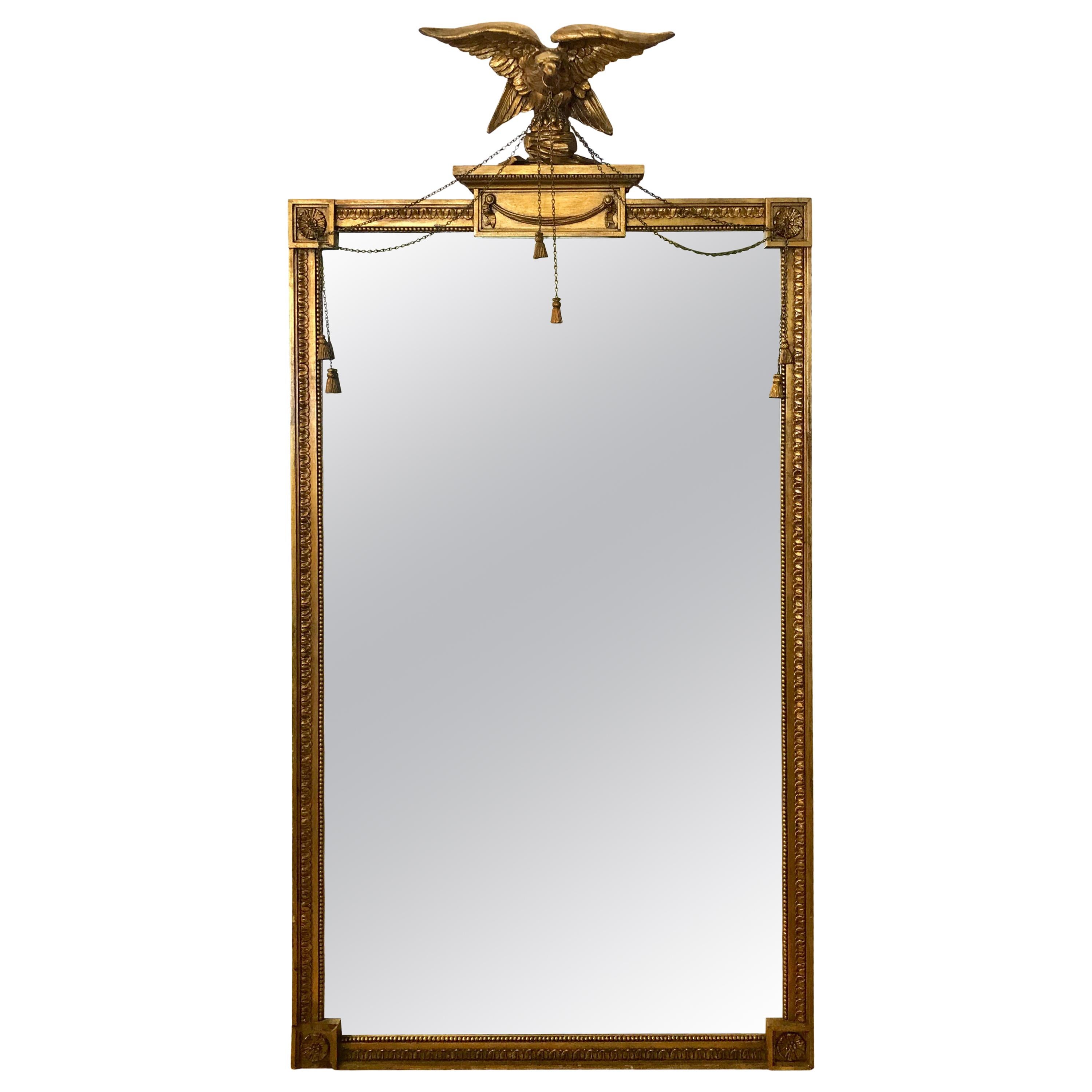 Antique Carved Giltwood Eagle Mounted Mirror 