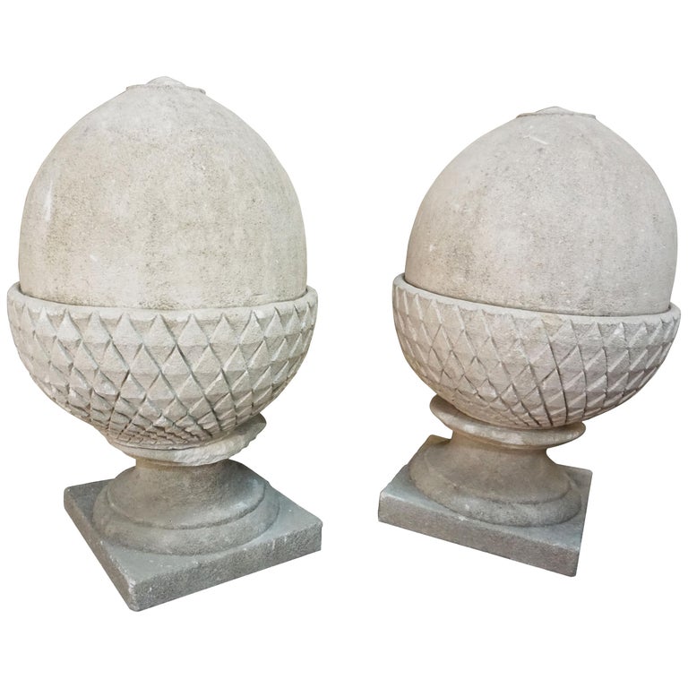 Pair of Limestone Acorns For Sale