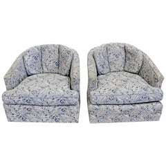 Pair of Mid-Century Modern Milo Baughman Style Swivel Club Chairs