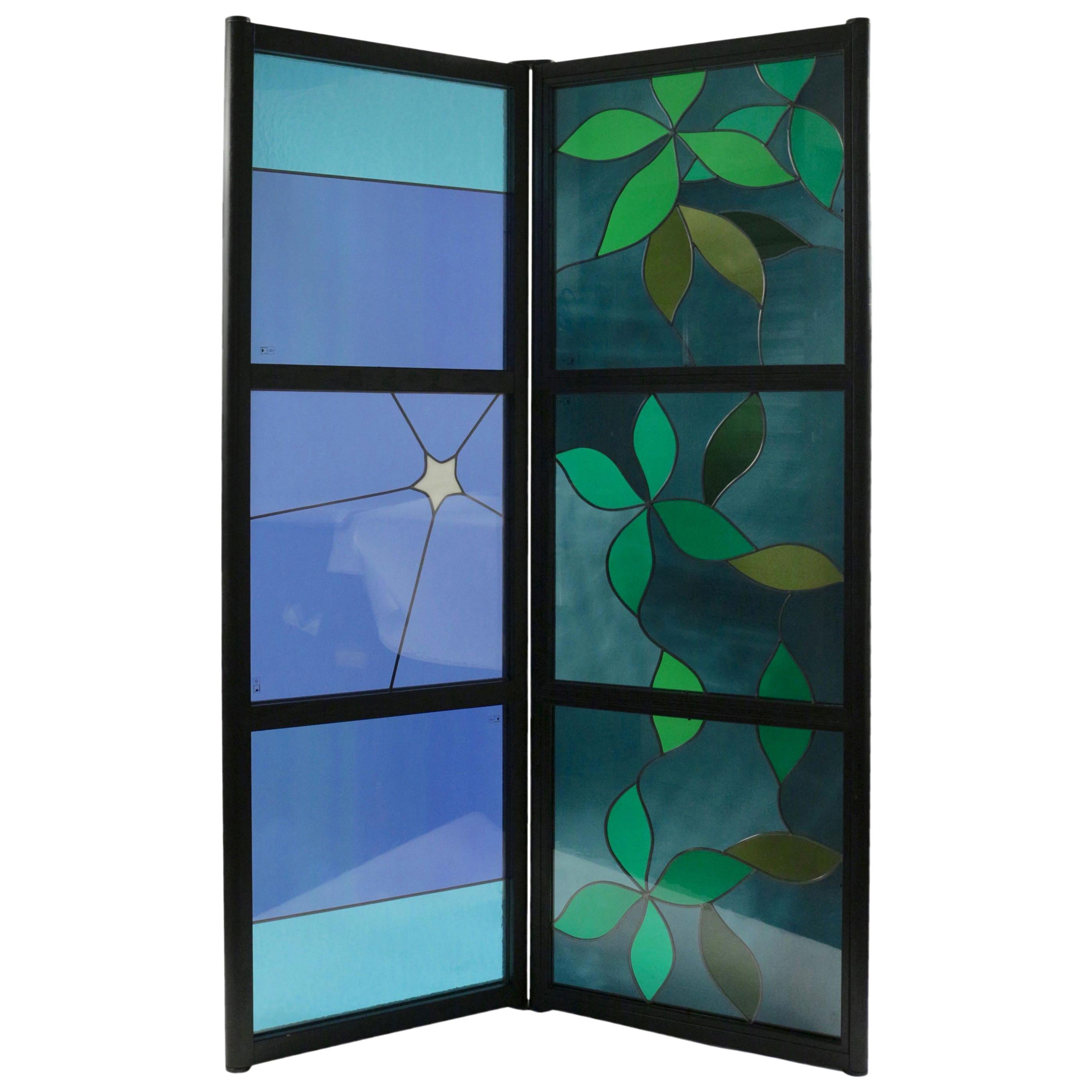 Tobia Scarpa 1980s Stained Glass and Oak Screen For Sale