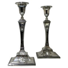 Early 20th Century Antique George V Sterling Silver Pr Candlesticks, London 1919