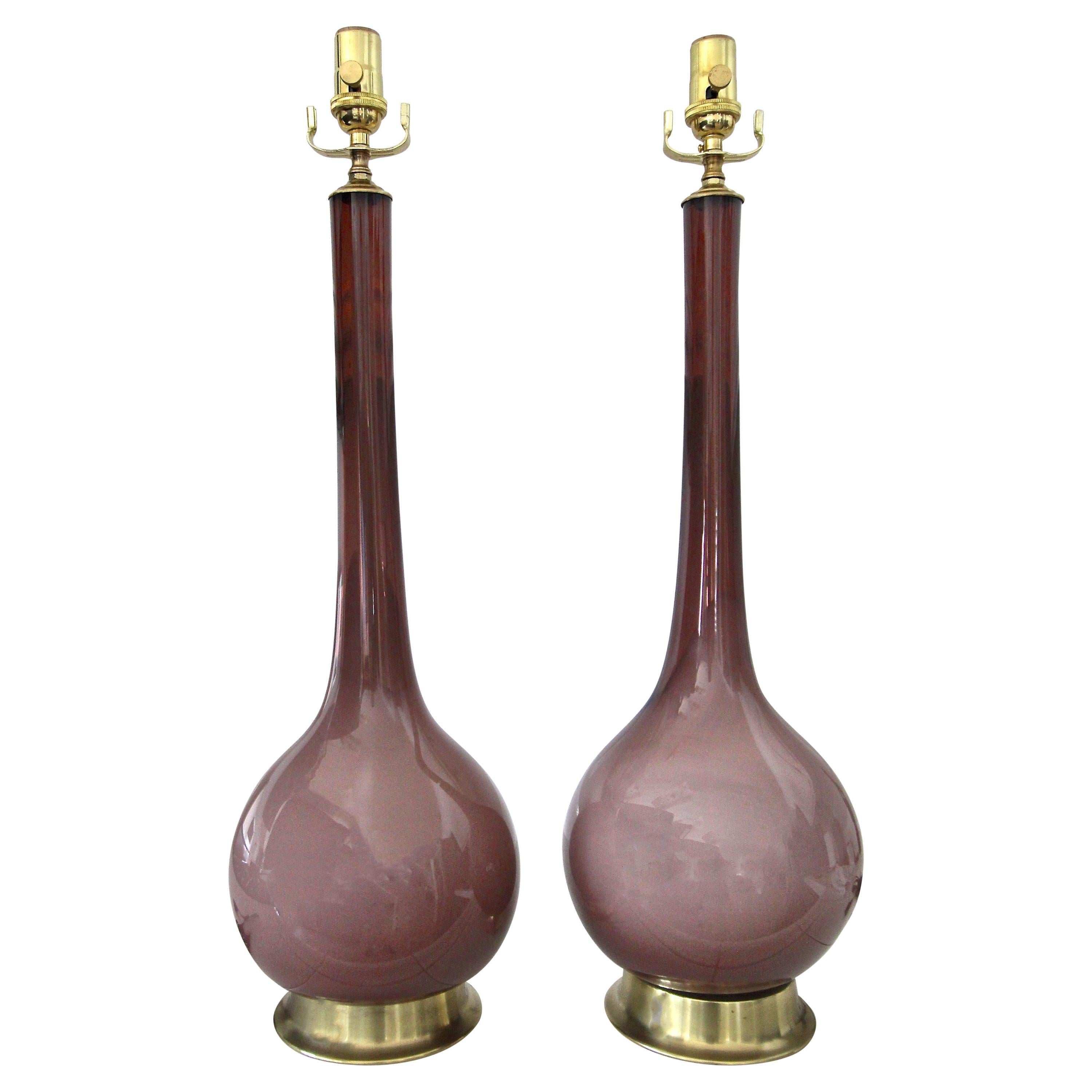 Pair of Purple Cased Murano Glass Lamps
