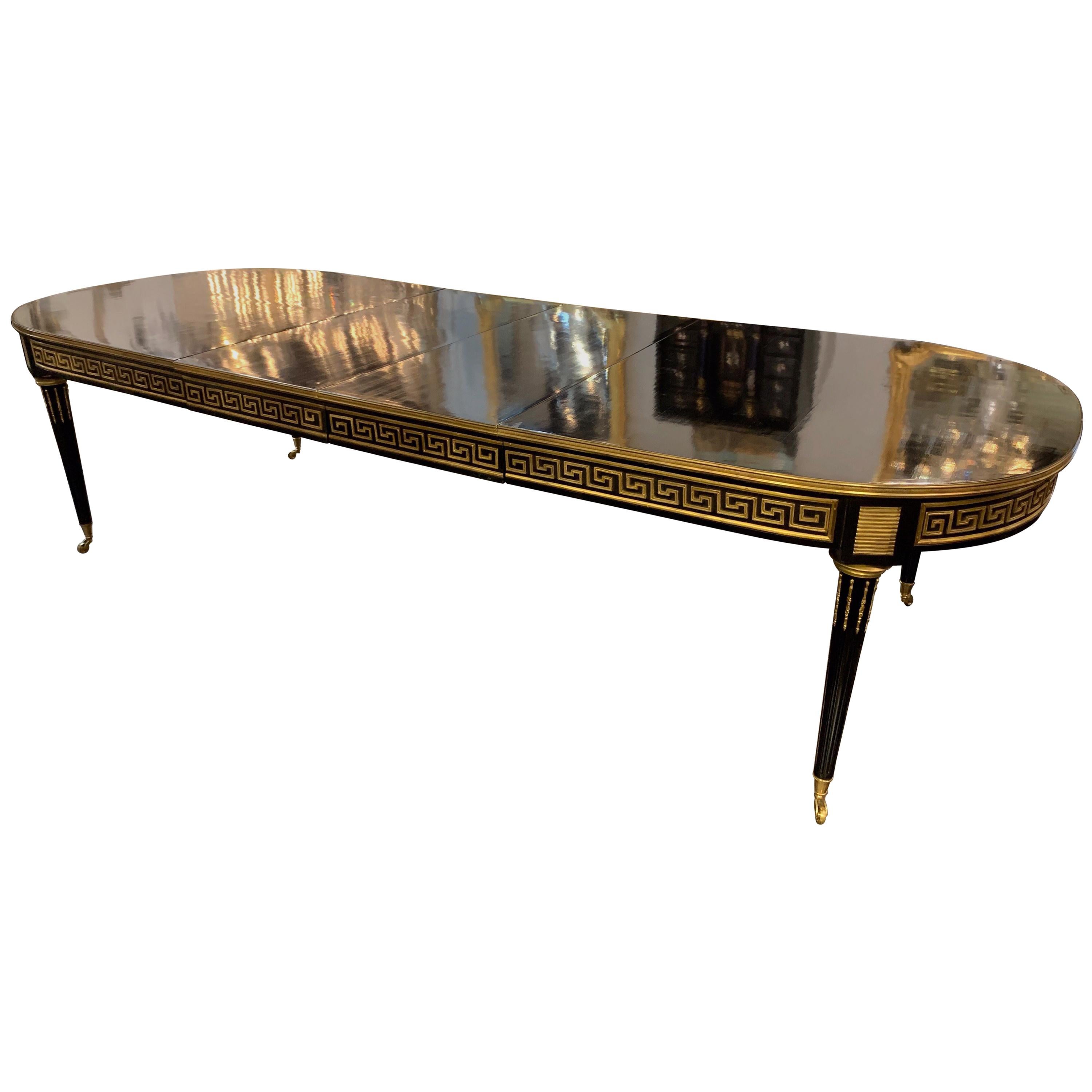 Jansen Manner Louis XVI Style Black Lacquer Dining Table