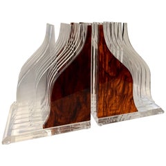 Retro Lucite Tortoise Celluloid Streamline Book Ends