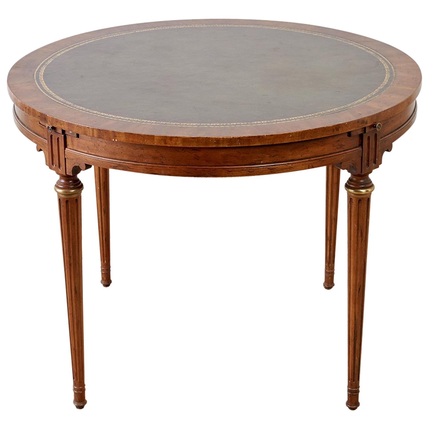 French Louis XVI Style Round Leather Top Game Table