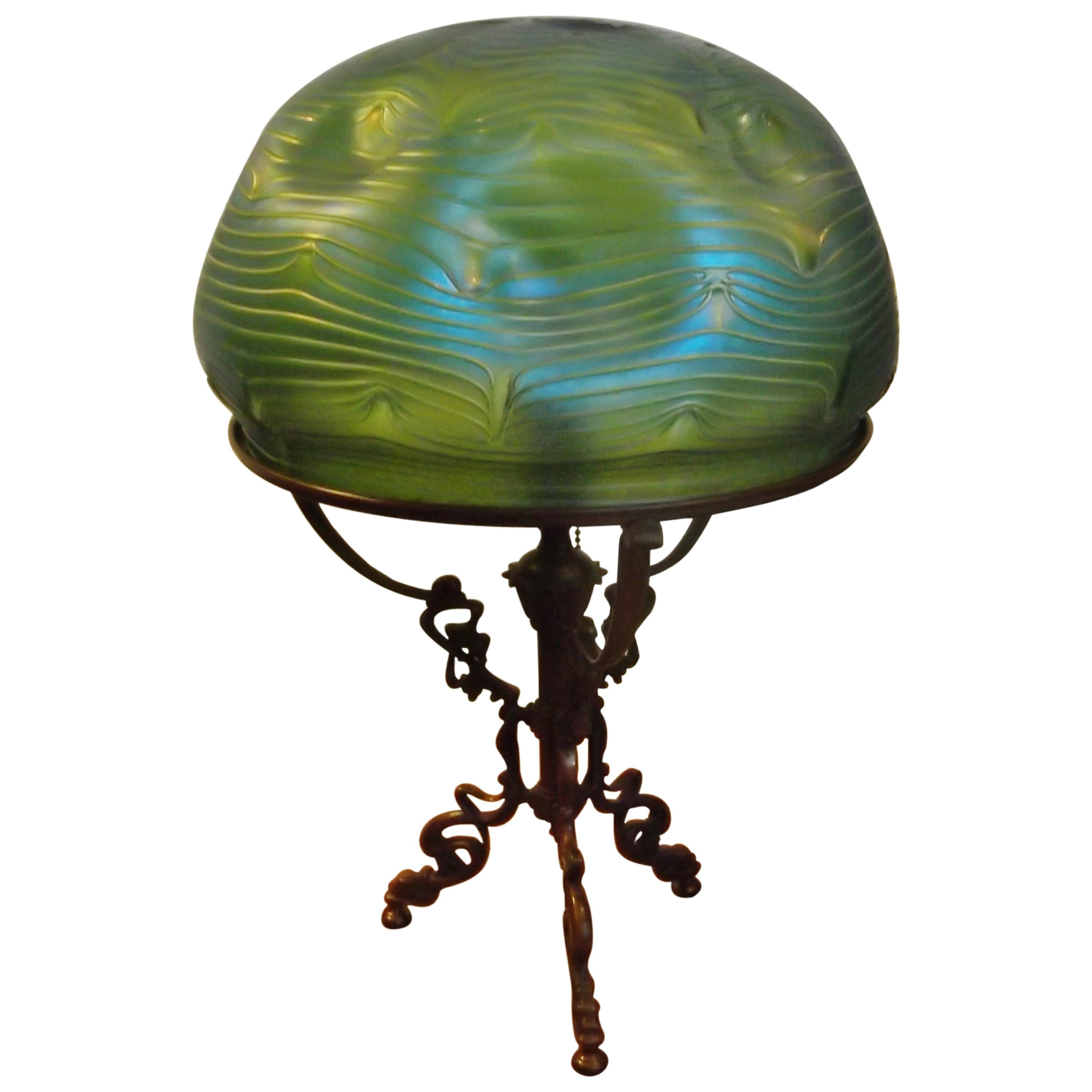 Loetz Art Glass and Bronze Lamp