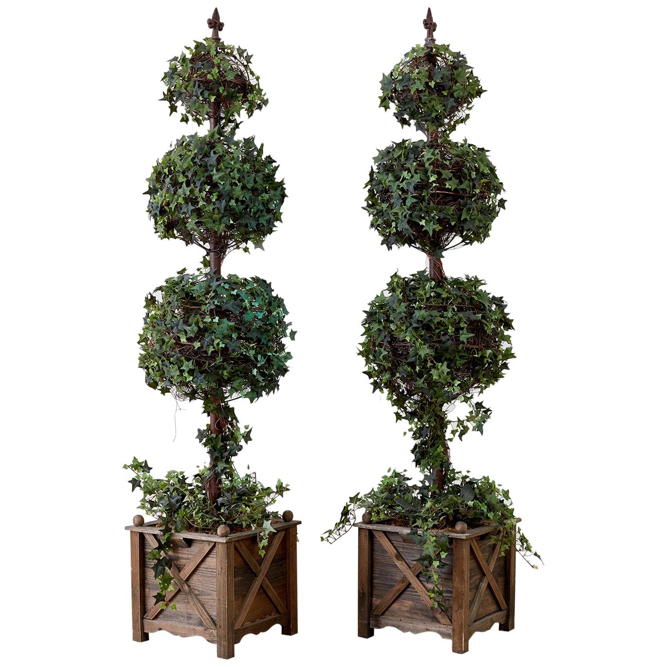 Pair of Neoclassical Faux Ivy Topiary Trees