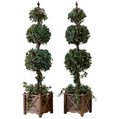 Vintage Pair of Neoclassical Faux Ivy Topiary Trees