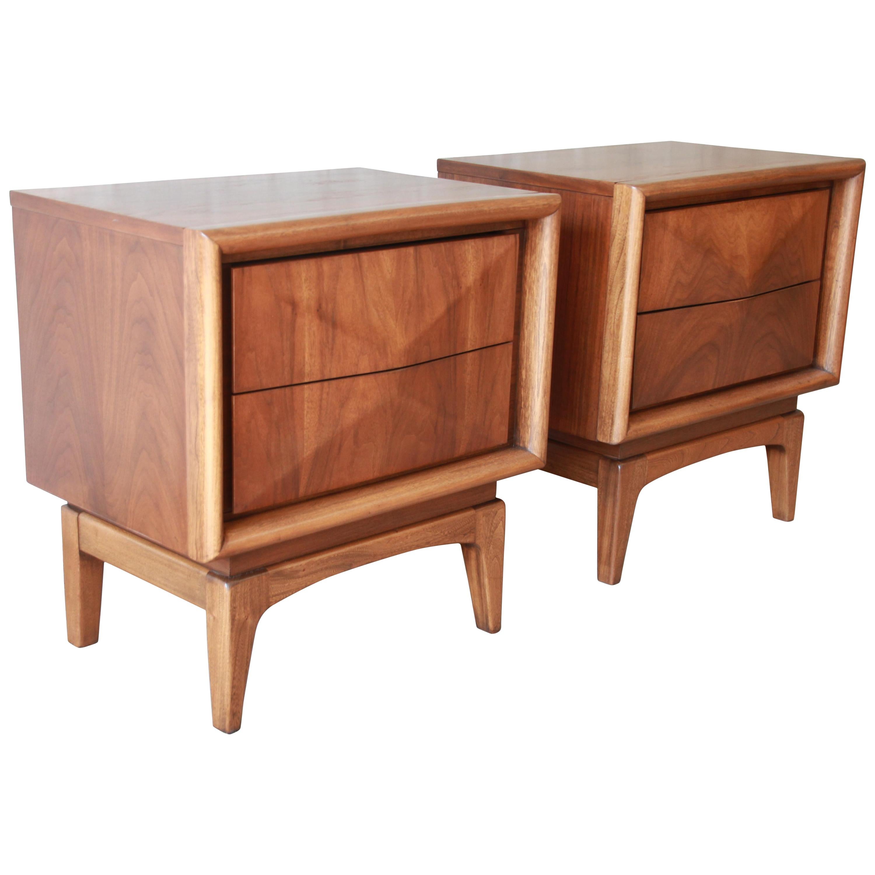 Mid-Century Modern Diamond Front Nightstands by United