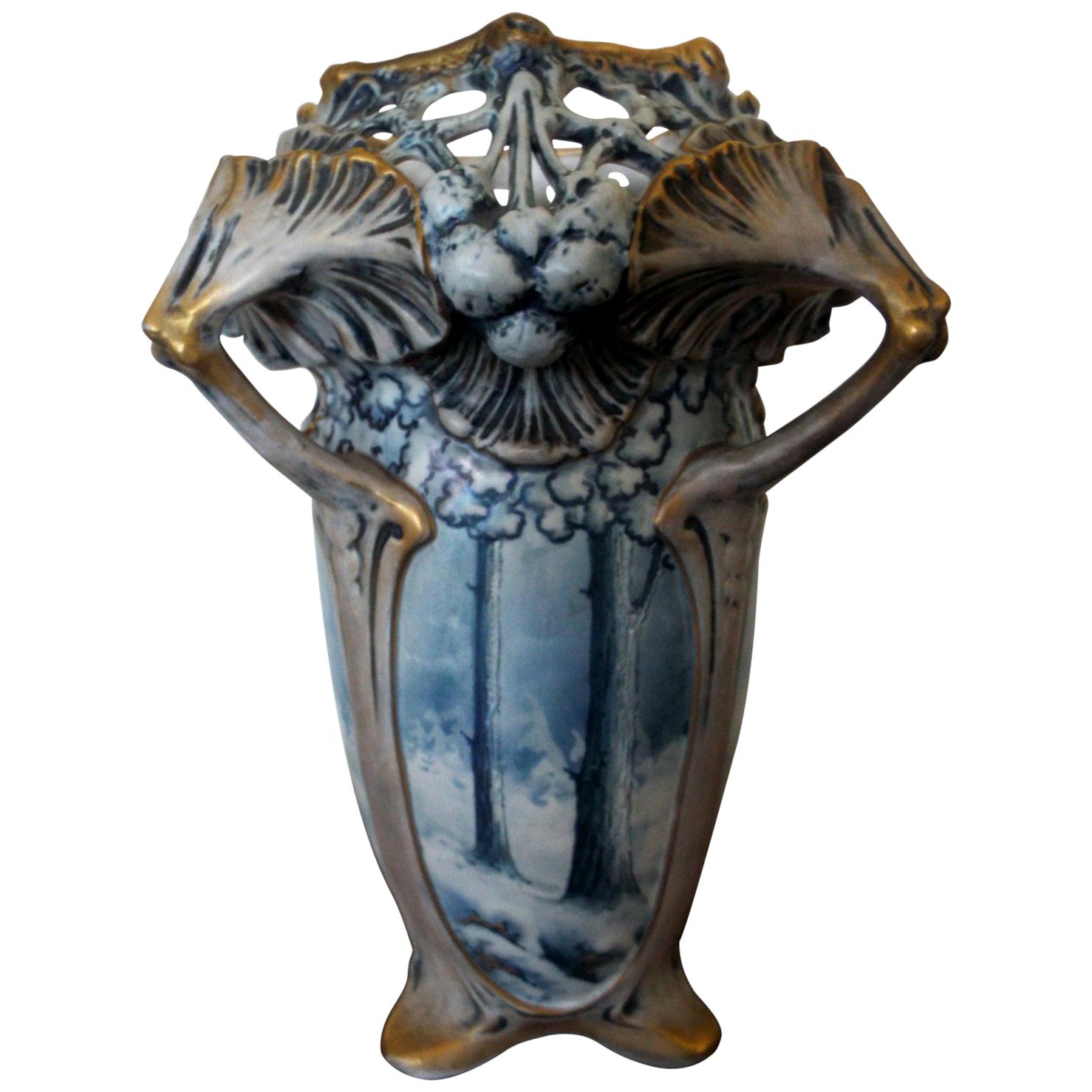 Amphora Winter Snow Art Nouveau Vase by Ernst Wahliss