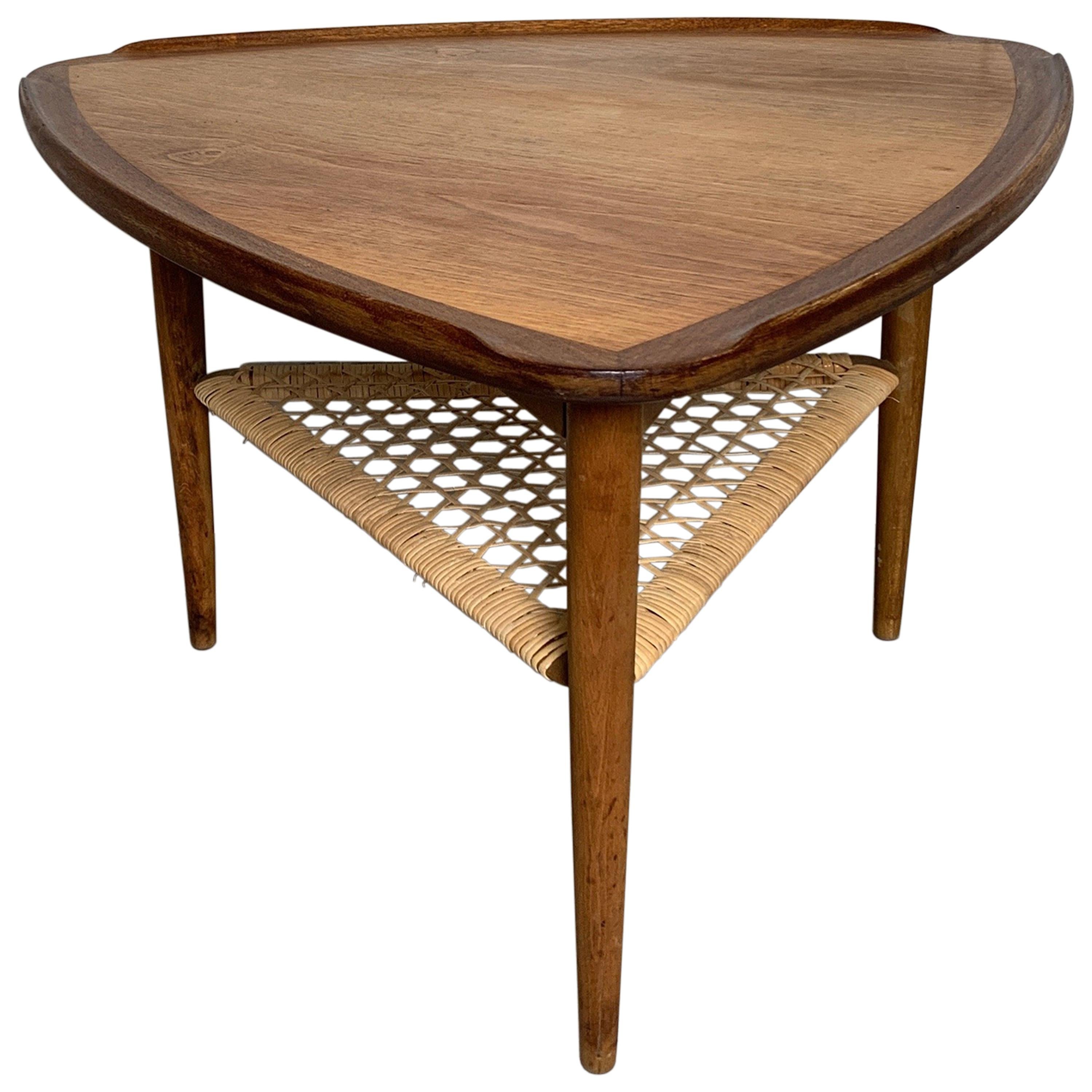 Triangular Danish Two-Tiered Side Table for Selig