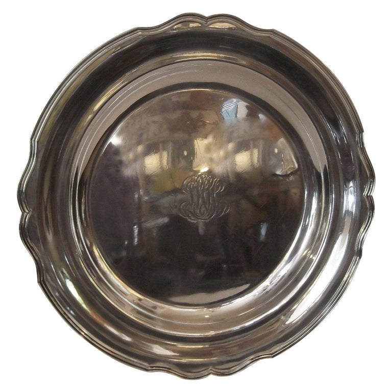 Antique Sterling Silver Round Tray For Sale at 1stDibs