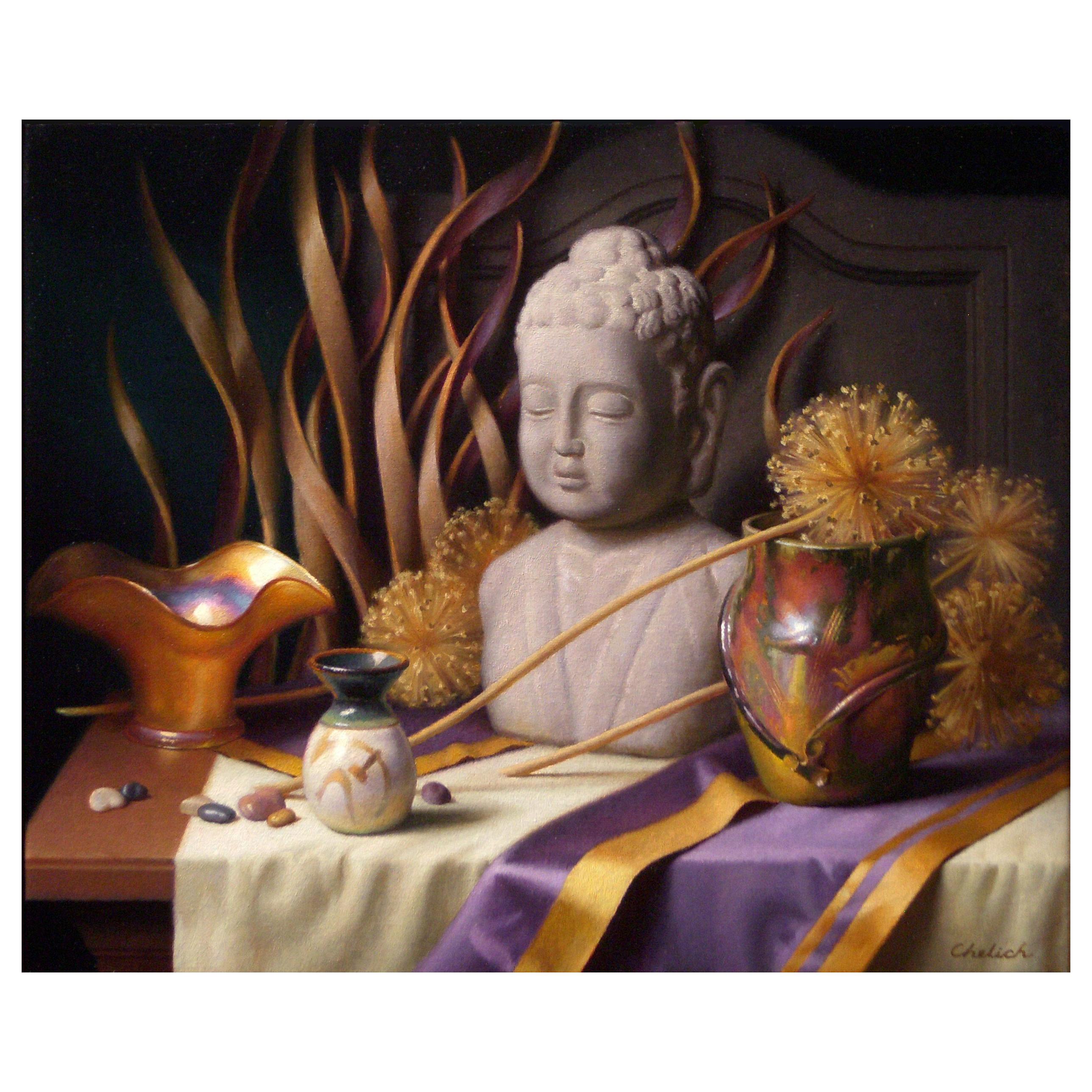 Still Life with Buddha, Original Oil Painting on Canvas by Michael Chelich