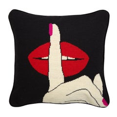 Lips ‘Hush’ Needlepoint Throw Pillow