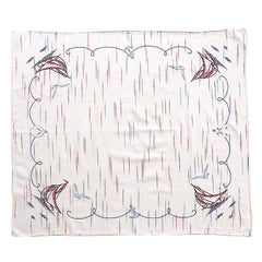 Sailboat and Anchor Nautical Linen Table Cloth with Blue Green Red and Black