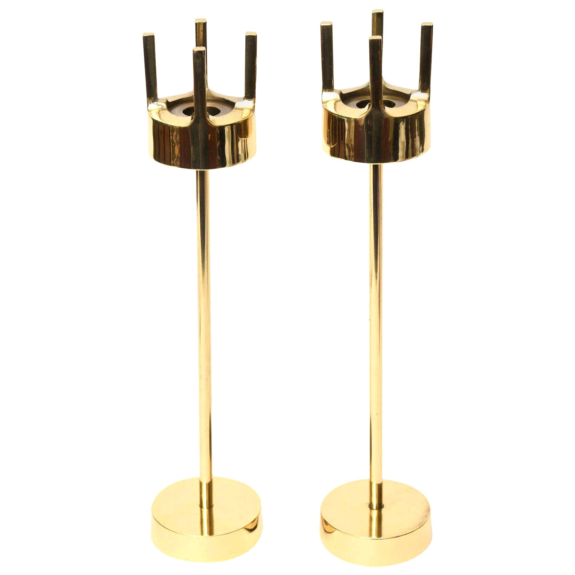 Modernist Brass Candlesticks Style of Pierre Forsell for Skultana