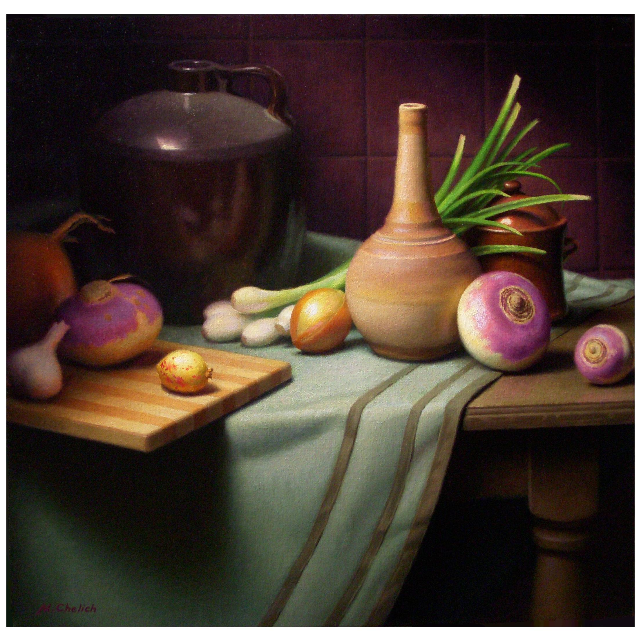 Still Life with Turnips, Original Oil Painting on Canvas by Michael Chelich