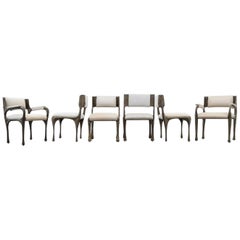 Paul Evans Set of Six Brutalist Sculpted Bronze Dining Chairs