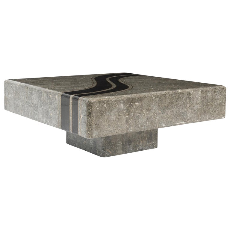 Graphic Tessellated Marble Coffee Table For Sale