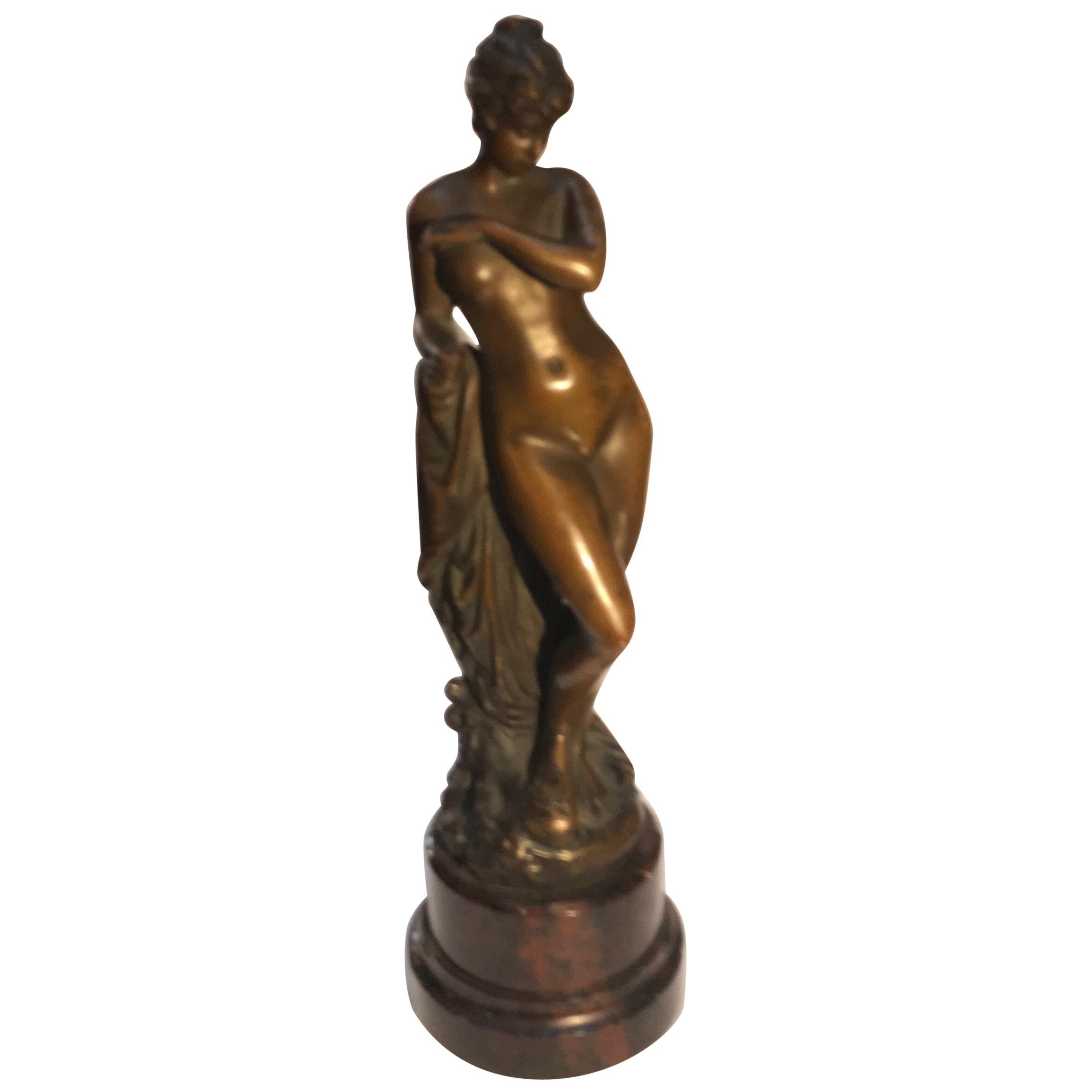 Diminutive Patinated Female Nude Bronze Signed Gladendeck