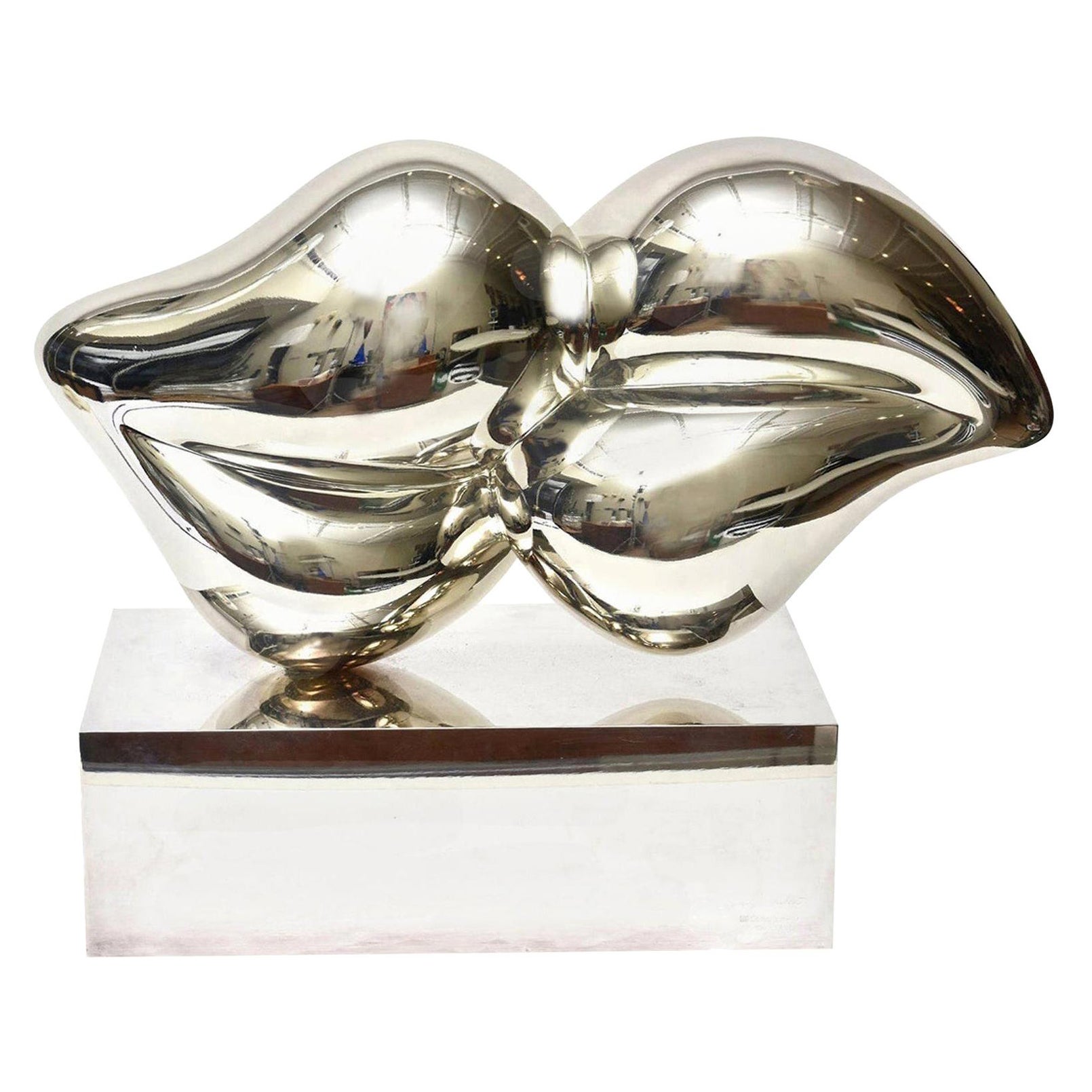 Christofle Xiao Wang Silvered Bronze And Sterling Silver Abstract Lips Sculpture