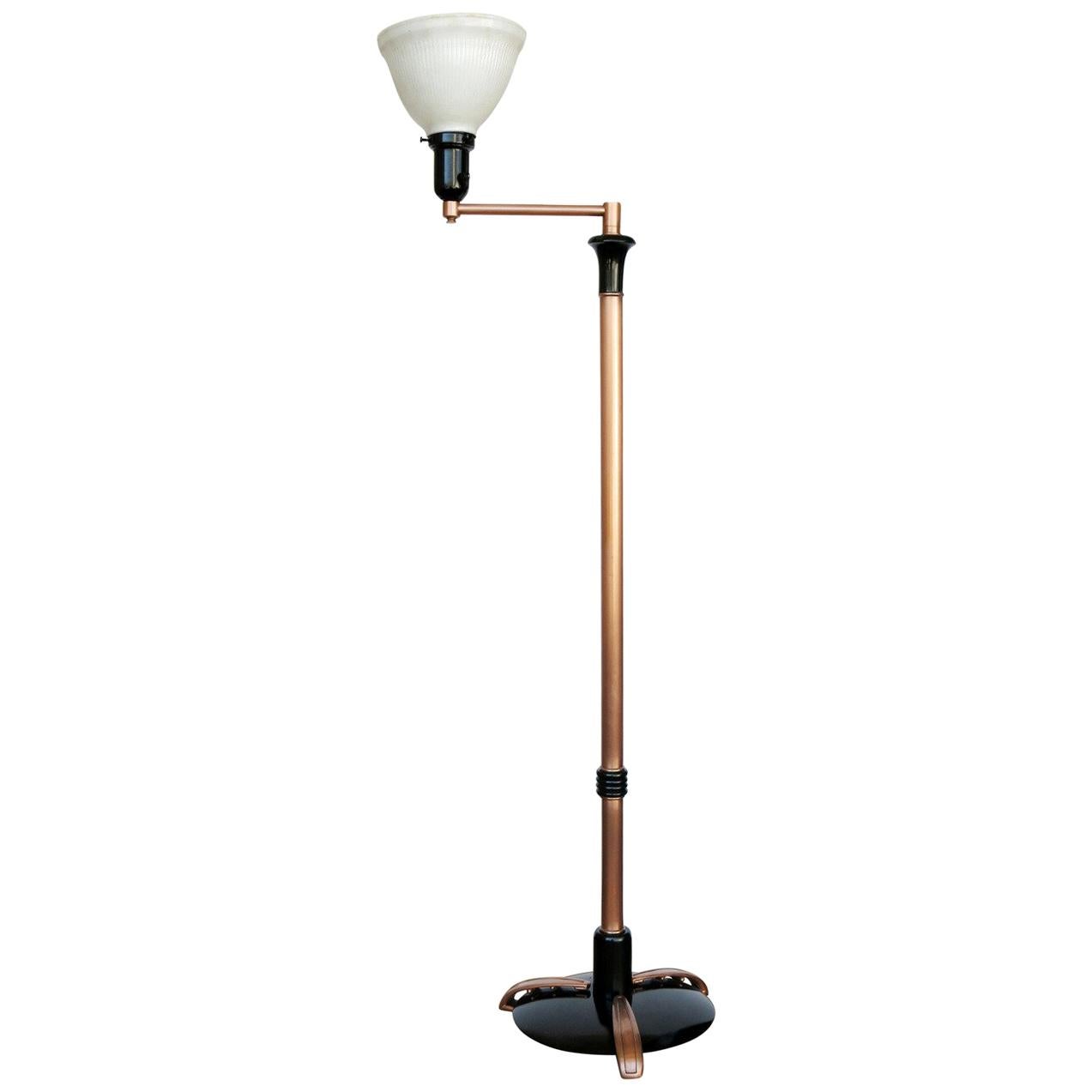 French Art Moderne Copper Swing Arm Floor Lamp For Sale