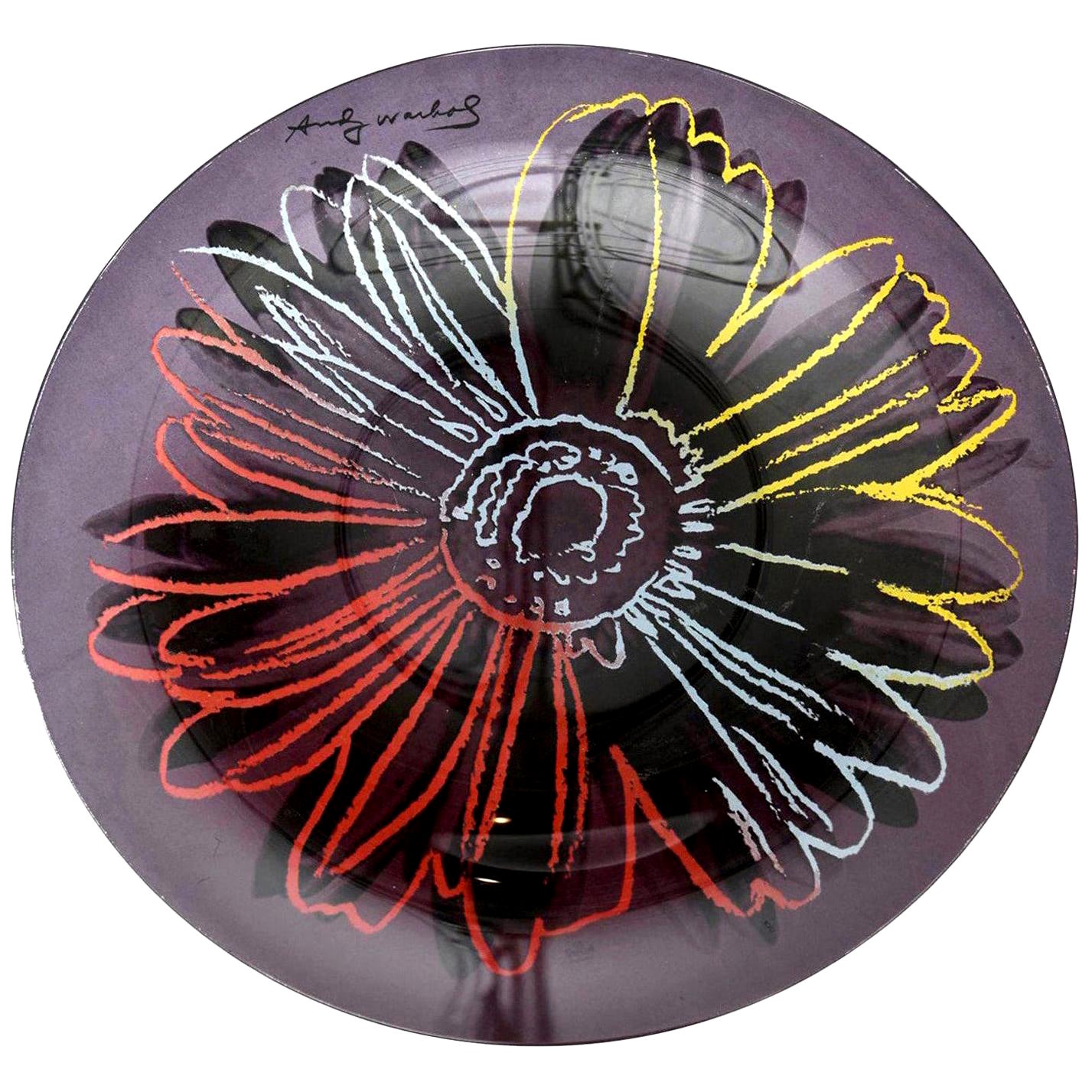 Rosenthal Glass Flower Plate or Charger Designed After Andy Warhol Barware