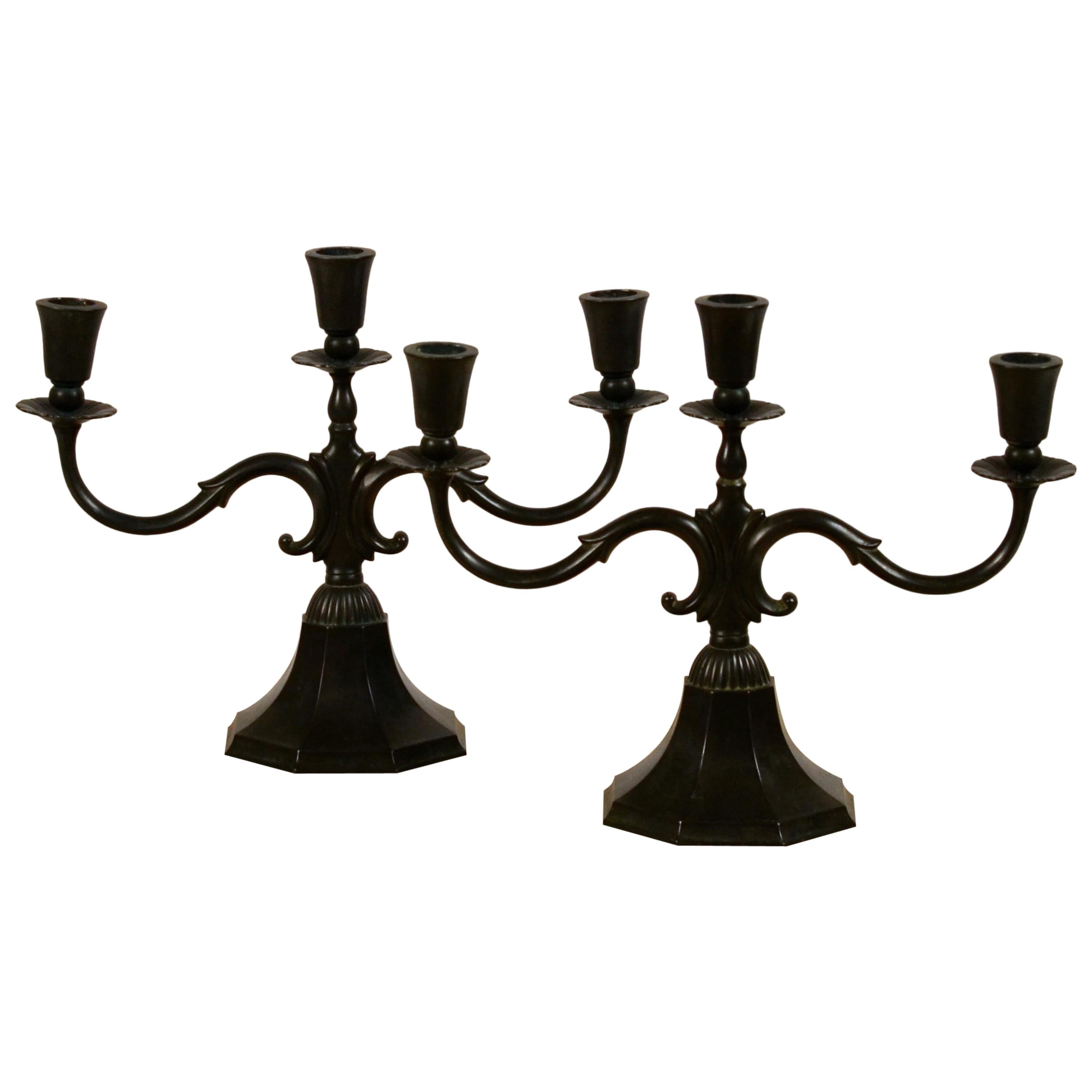 Pair of Large Candelabra in Disko Metal by Just Andersen