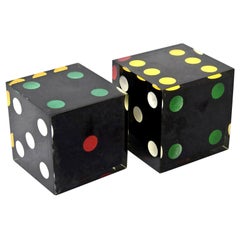 Lucite Large Black, Red, Green, Yellow and White Sculptural Dice French Vintage