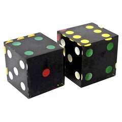 French Retro Large Sculptural Dice Black, Red, Green, Yellow and White Pair of