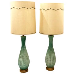 Pair of Tall Majestic Murano Barovier & Toso Glass Original Lampshades